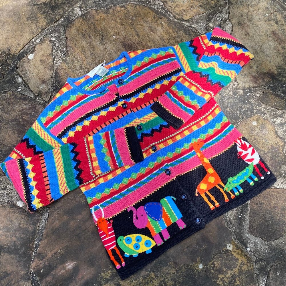 Colorful Cardigan w. Zoo Animals - Ms. Frizzle